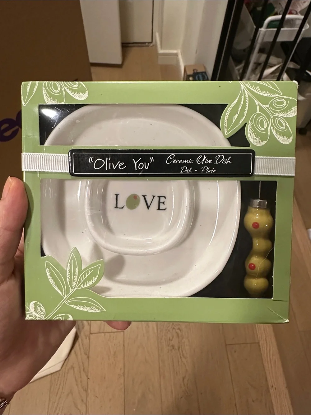 Kate Aspen Olive You Ceramic Olive Dish Set - White and Green